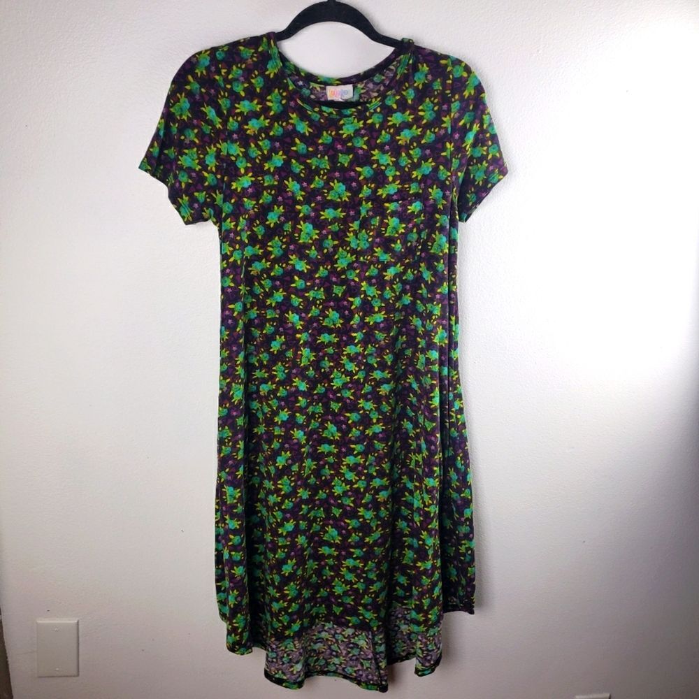 Women's LulaRoe Blue Rose Floral Purple Triangle Hi-Low Midi Dress Size XS
